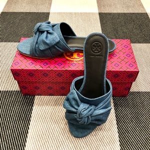 Tory Burch Annabelle Denim Bow Slide Sandal New
